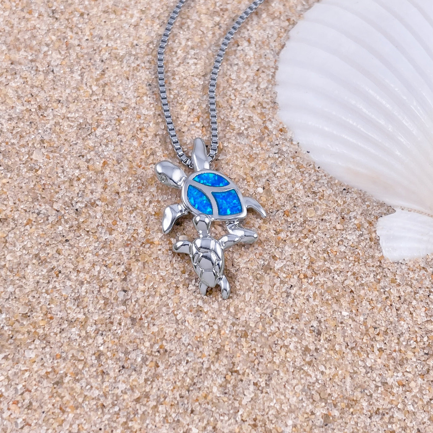 Opal Mother Child Sea Turtle Necklace