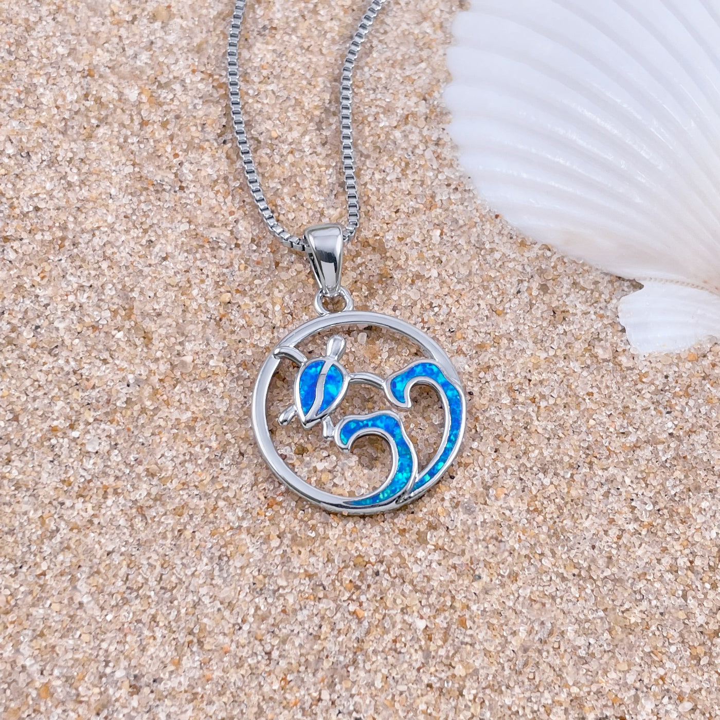 Opal Circle Sea Turtle Wave Necklace