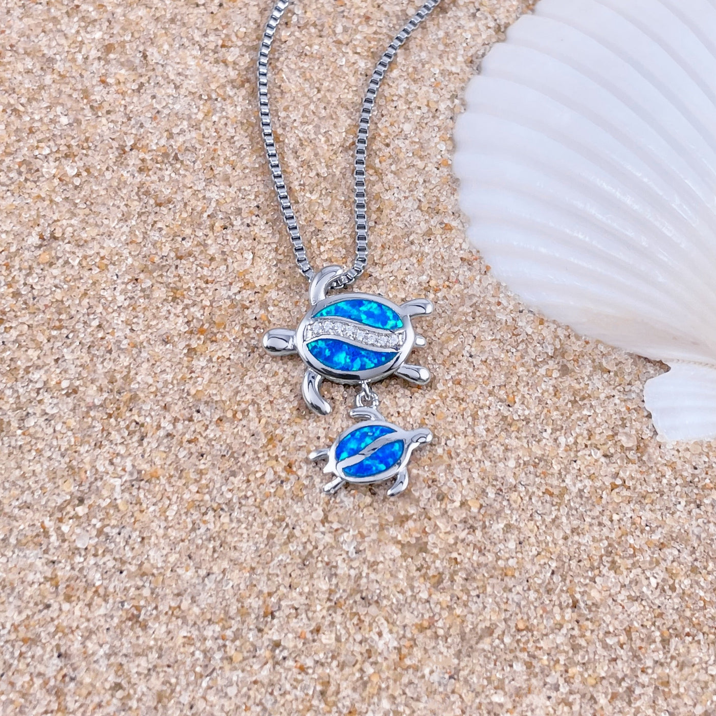 Opal Mom and Baby Sea Turtle Necklace