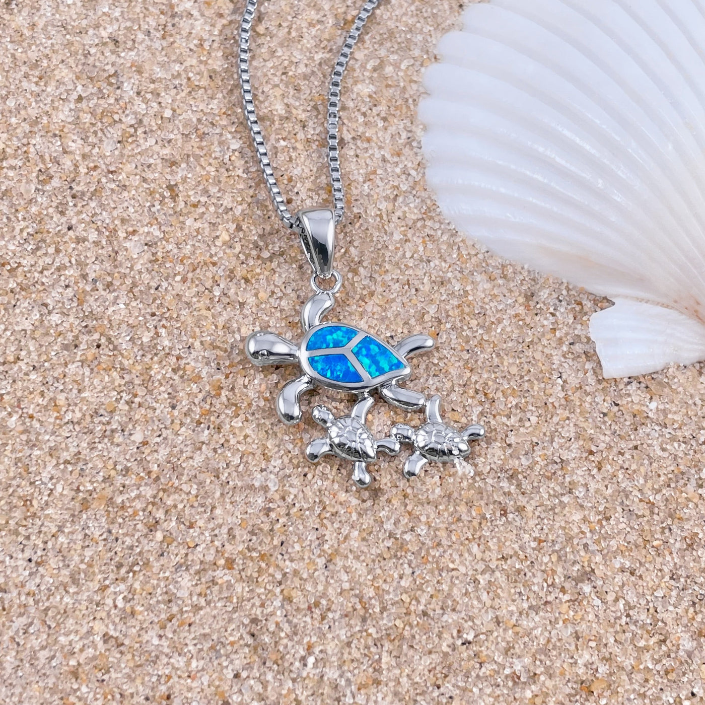 Opal Sea Turtle Family Necklace
