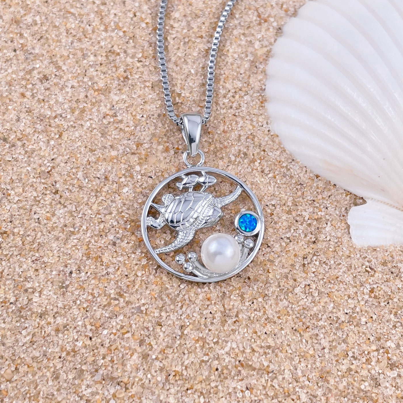 Opal Circle Sea Turtle Pearl Necklace