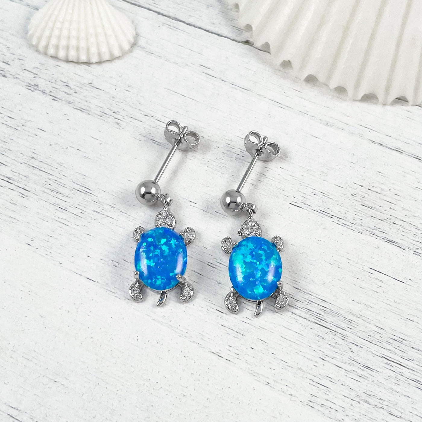 Opal Shell Sea Turtle Earrings