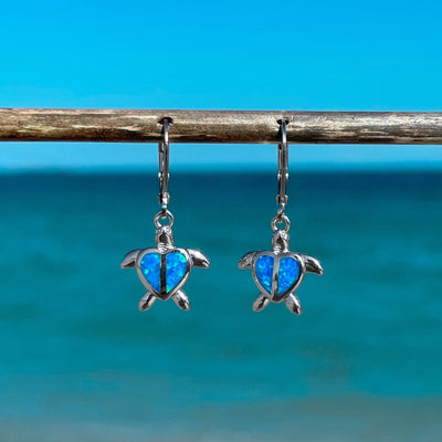 Opal Sea Turtle Heart Hoop Earrings