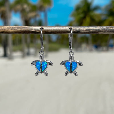 Opal Sea Turtle Heart Hoop Earrings