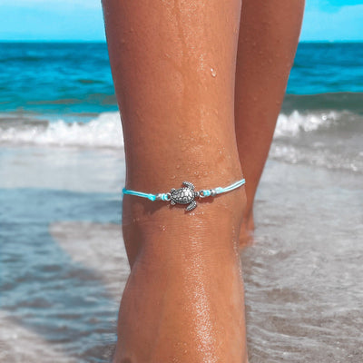Teal Sea Turtle Surfer Anklet