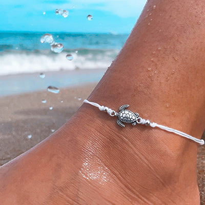 White Sea Turtle Surfer Anklet