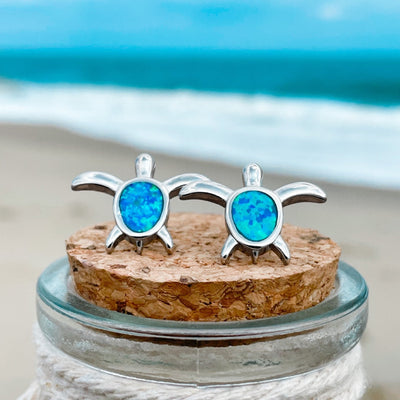 Adorable Opal Sea Turtle Stud Earrings