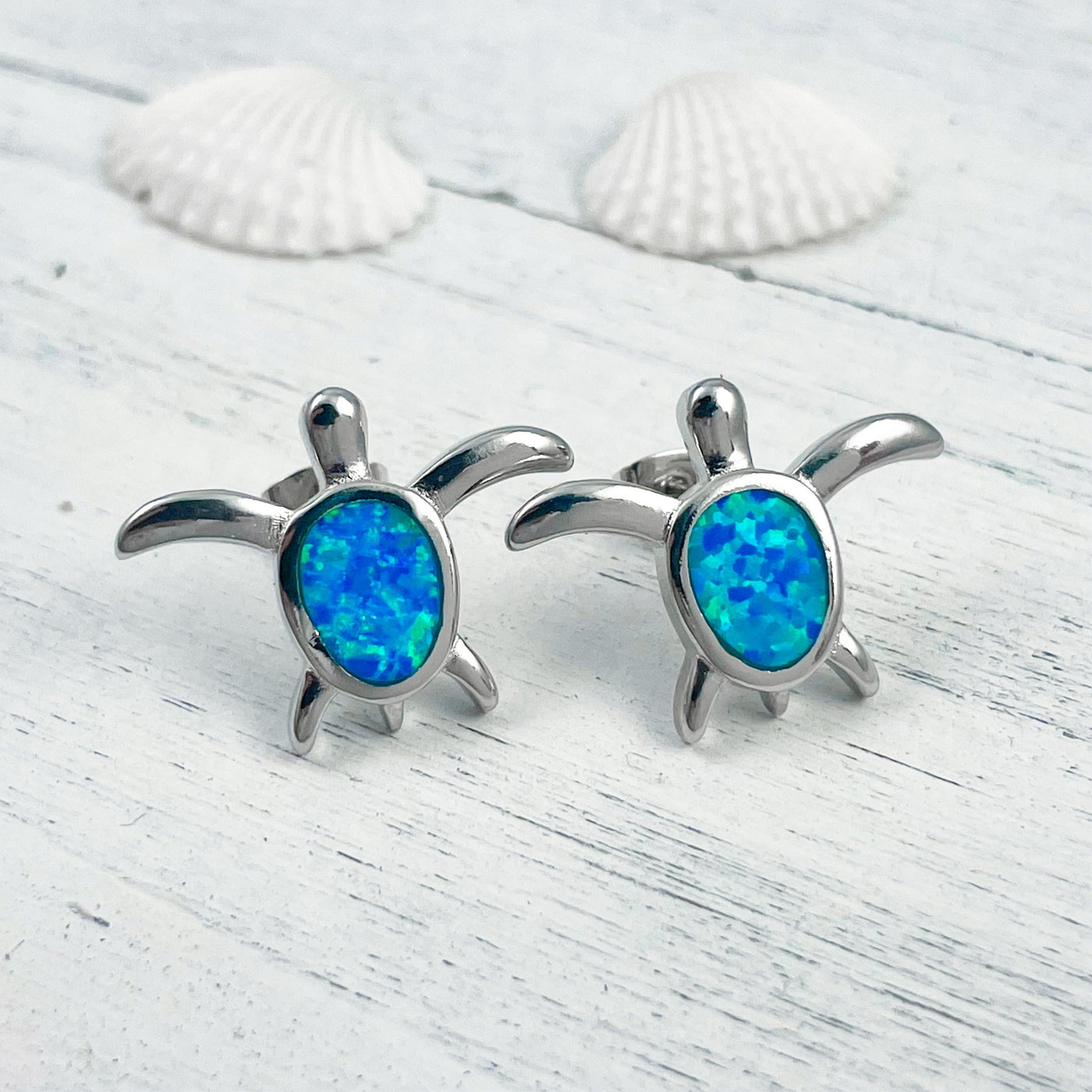 Adorable Opal Sea Turtle Stud Earrings