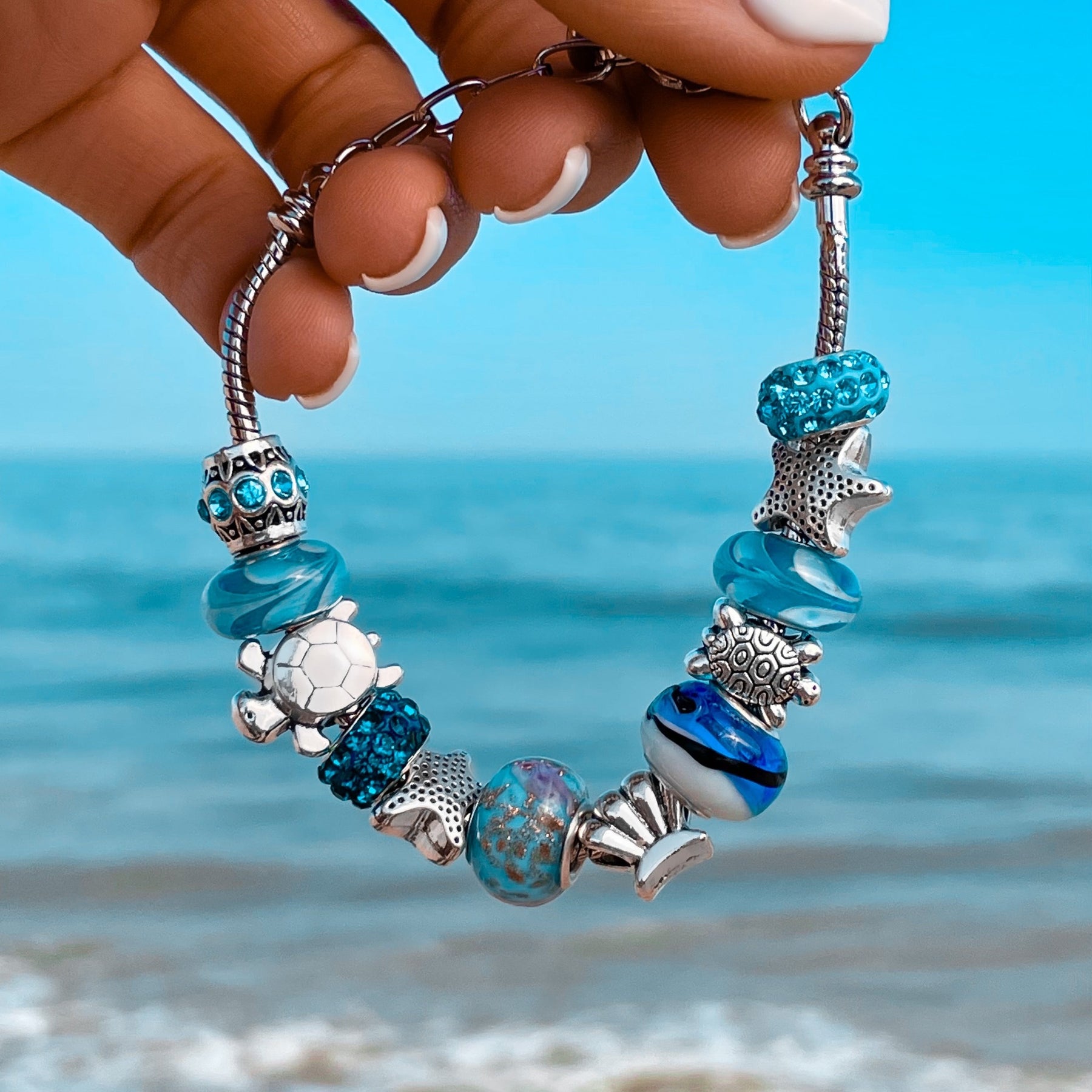 Charm PHCLASY Animaux Marins Été Bleu - Pendentif Argent 925 Compatible Pandora, Idéal Pour Bracelet Et Collier Femme