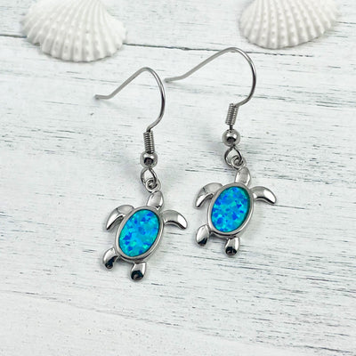 Cute Opal Sea Turtle Earrings