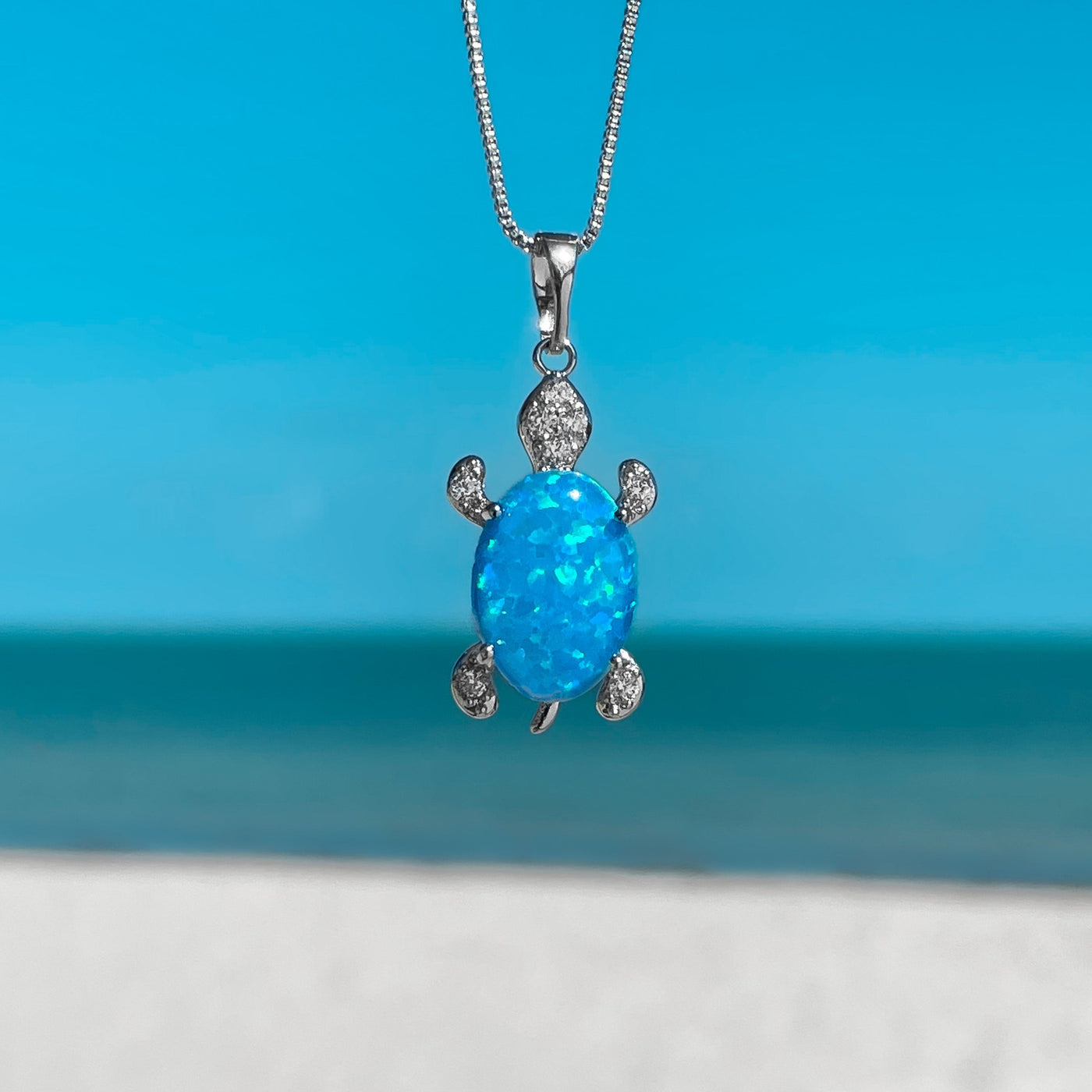 Cute Opal Sea Turtle Necklace