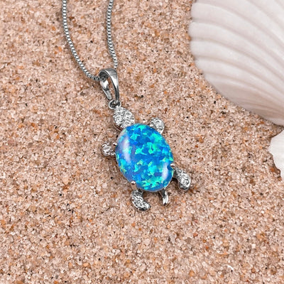 Cute Opal Sea Turtle Necklace