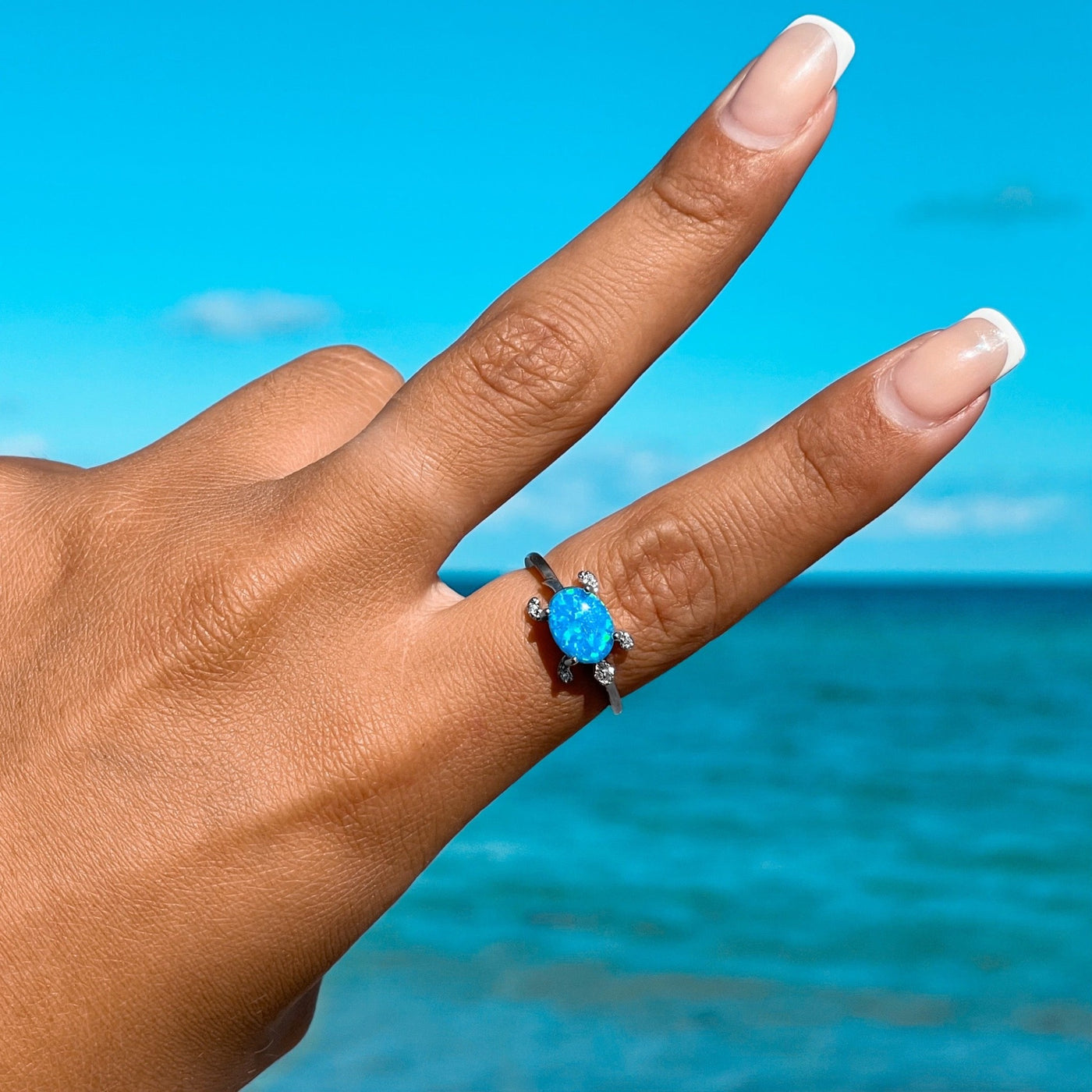 Cute Opal Sea Turtle Ring