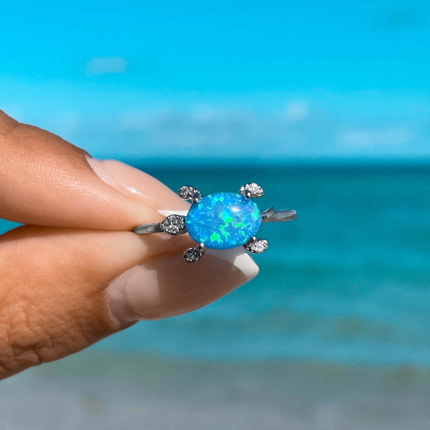 Cute Opal Sea Turtle Ring
