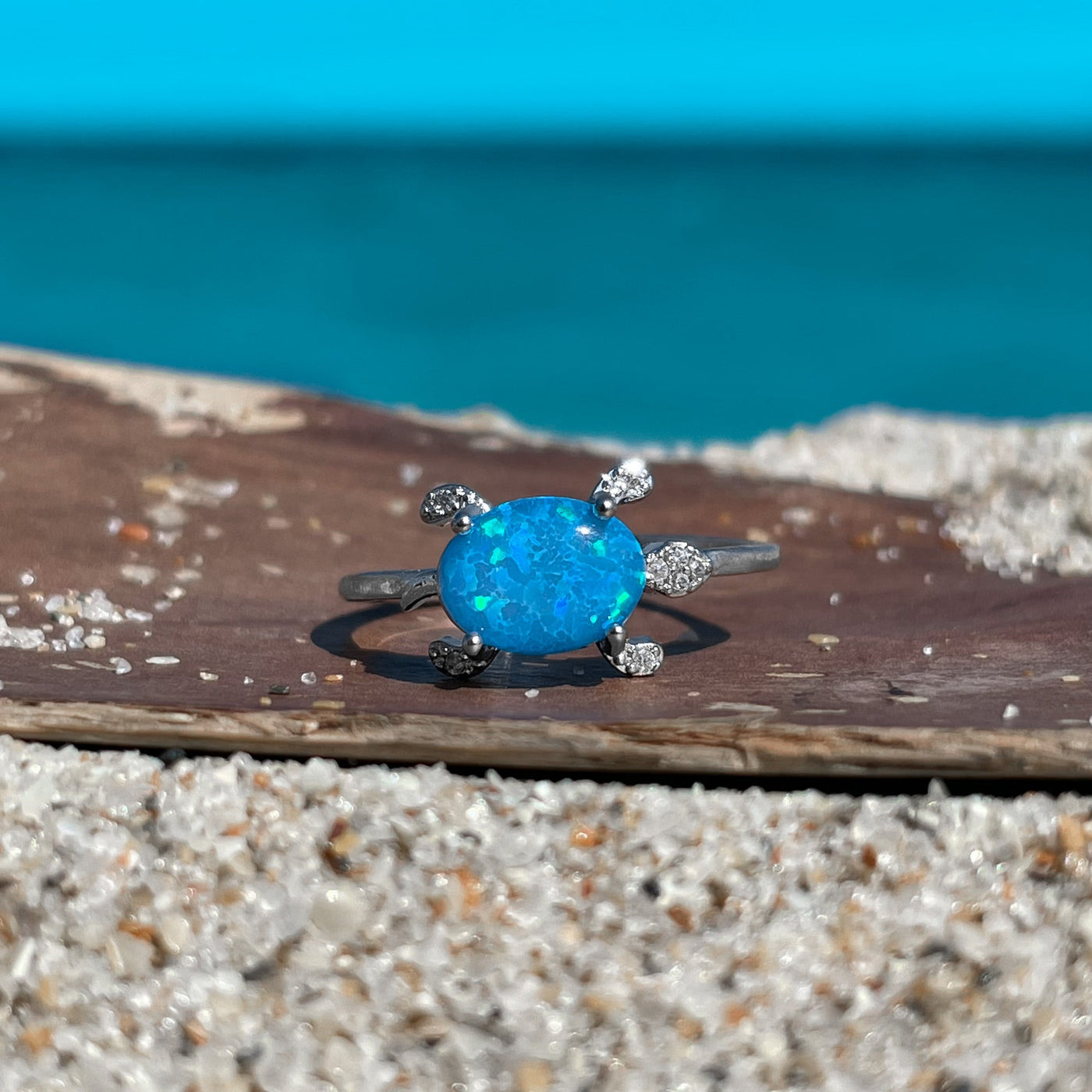 Cute Opal Sea Turtle Ring