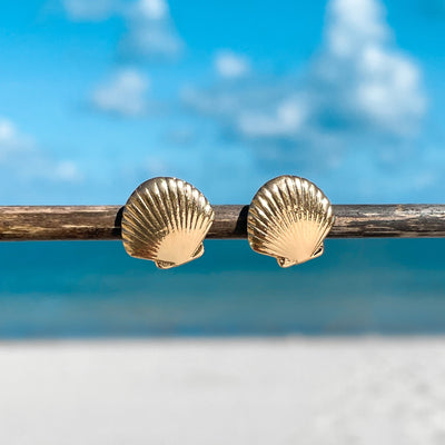 Dainty Fan Shell Stud Earrings