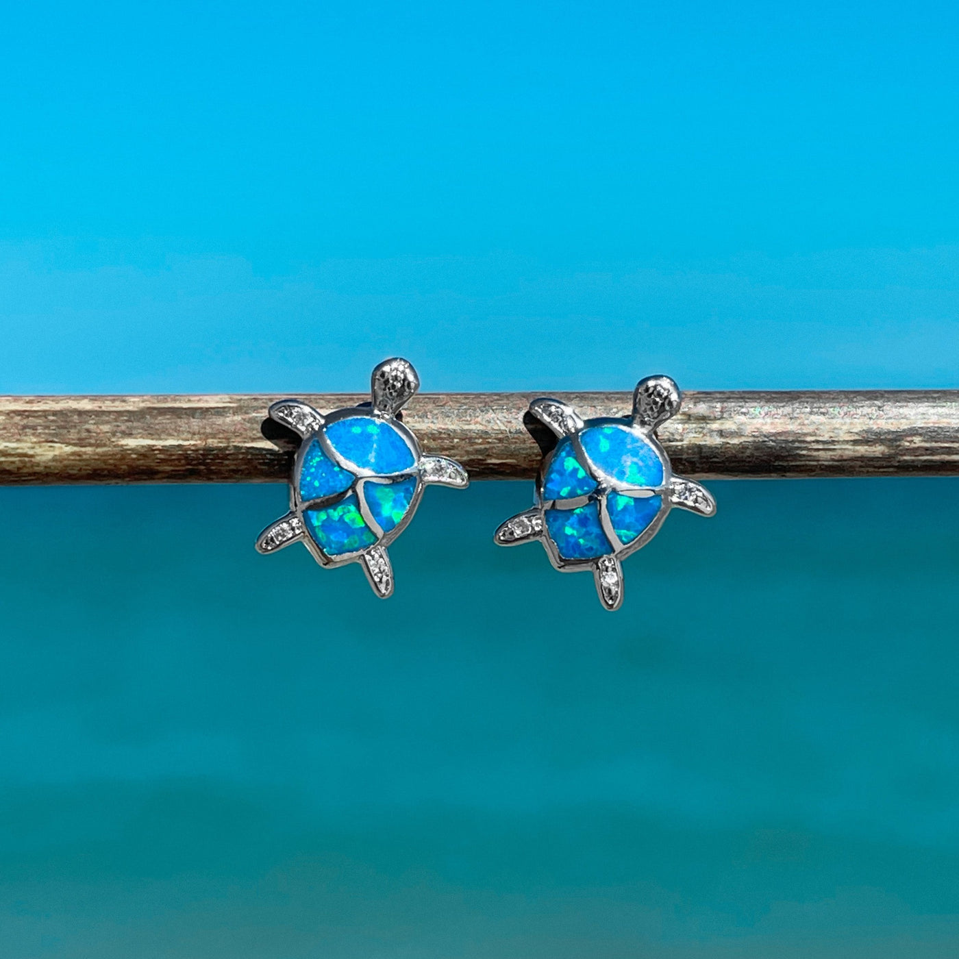 Dainty Opal Sea Turtle Stud Earrings