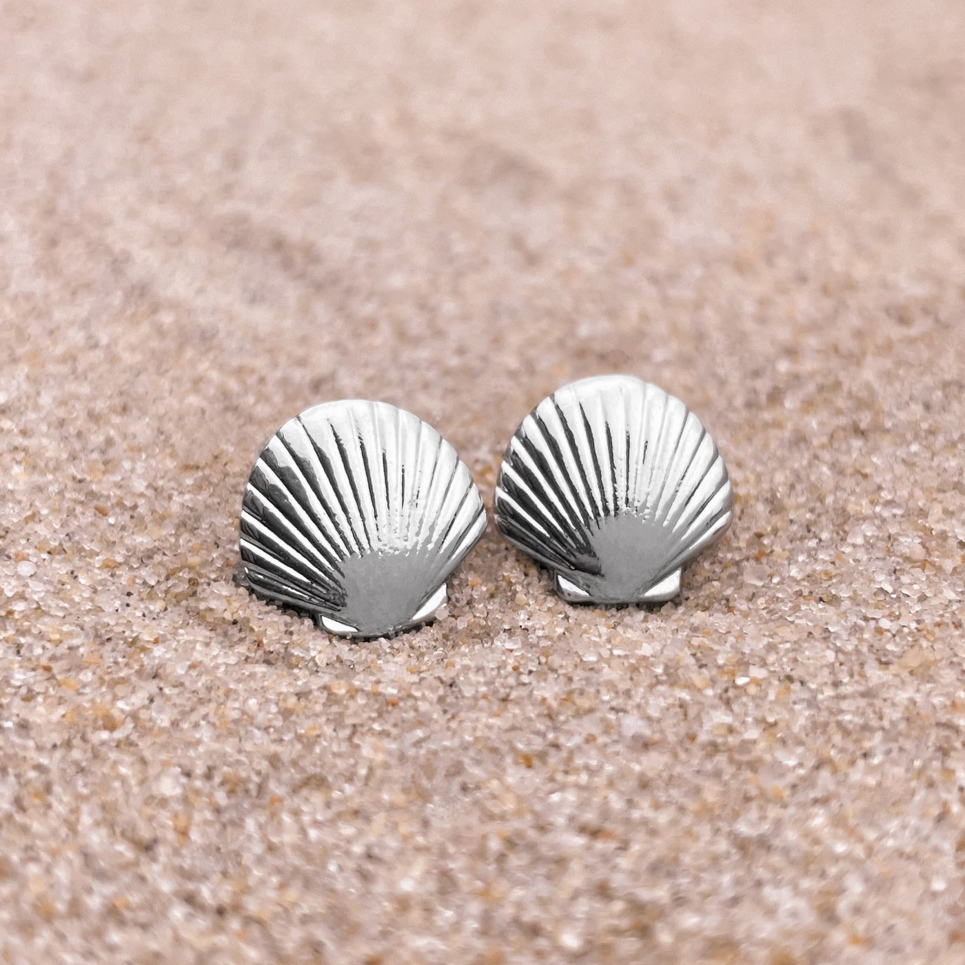 Dainty Fan Shell Stud Earrings- Silver 