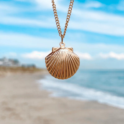 Gold Fan Shell Locket Necklace