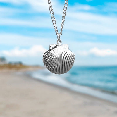 Silver Fan Shell Locket Necklace