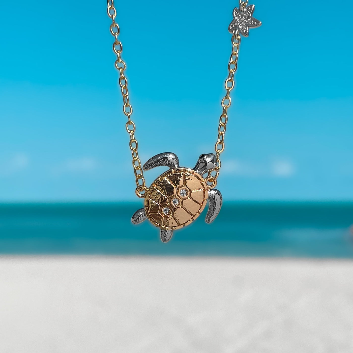 Golden Sea Turtle Star Necklace