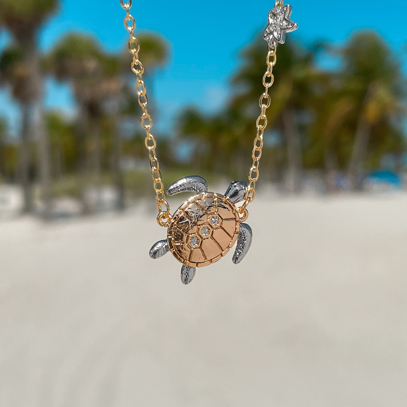 Golden Sea Turtle Star Necklace