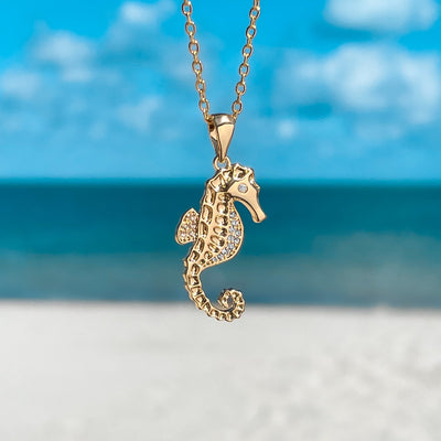 Golden Sparkling Seahorse Necklace