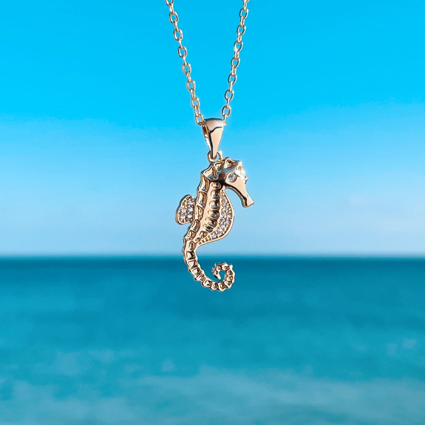 Golden Sparkling Seahorse Necklace
