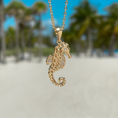 Golden Sparkling Seahorse Necklace
