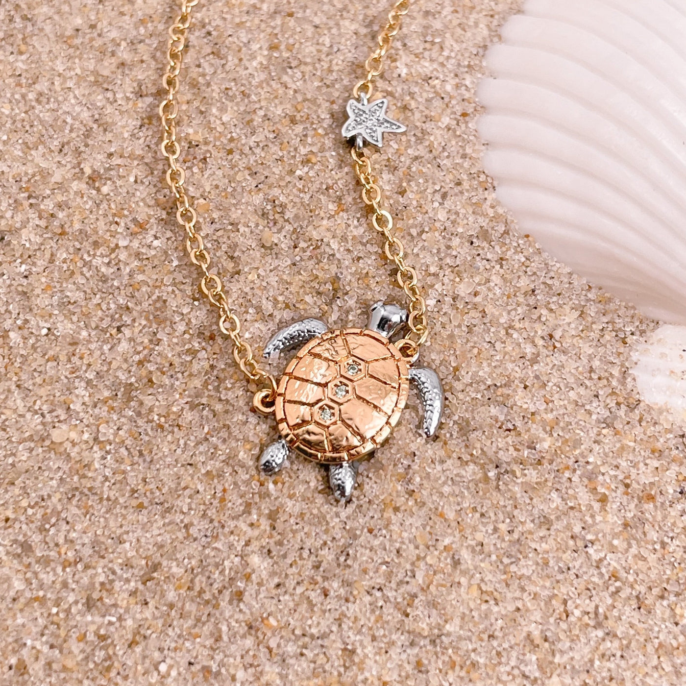 Hanging Sparkling Sea Turtle Necklace