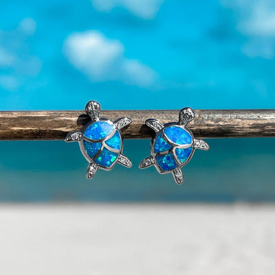 Dainty Opal Sea Turtle Stud Earrings