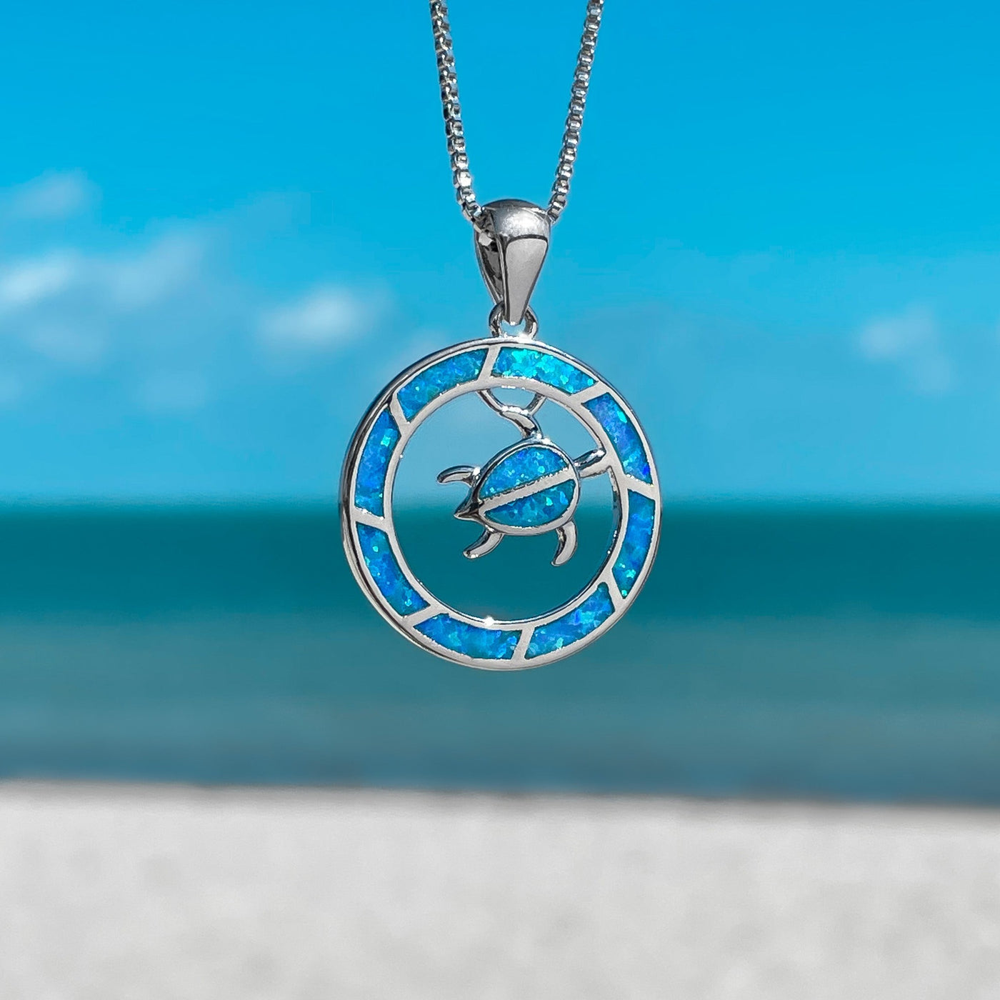 Opal Circle Sea Turtle Necklace