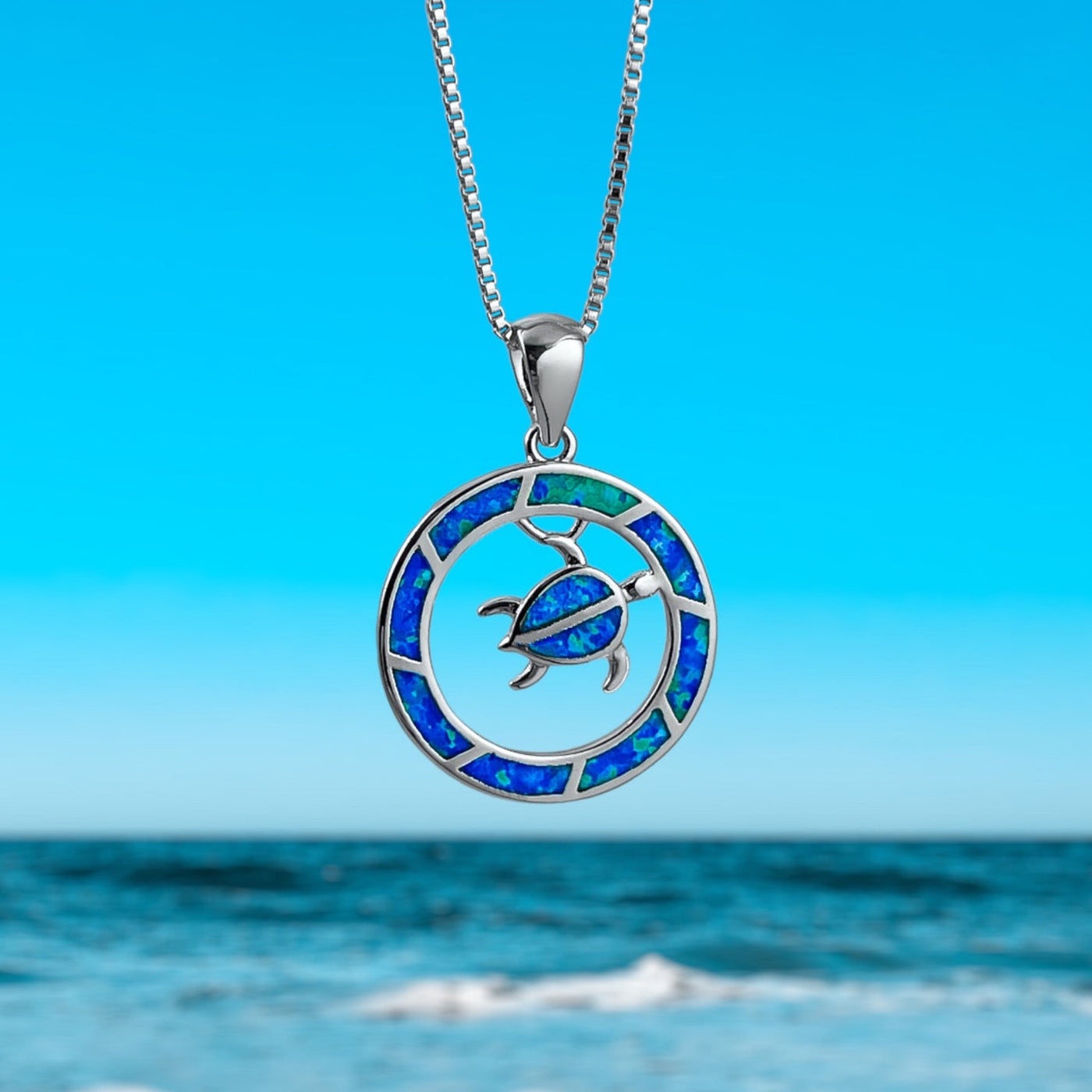 Opal Circle Sea Turtle Necklace