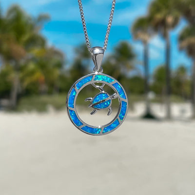 Opal Circle Sea Turtle Necklace