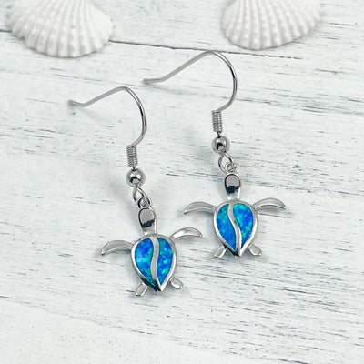 Opal Sea Turtle Drop Earrings