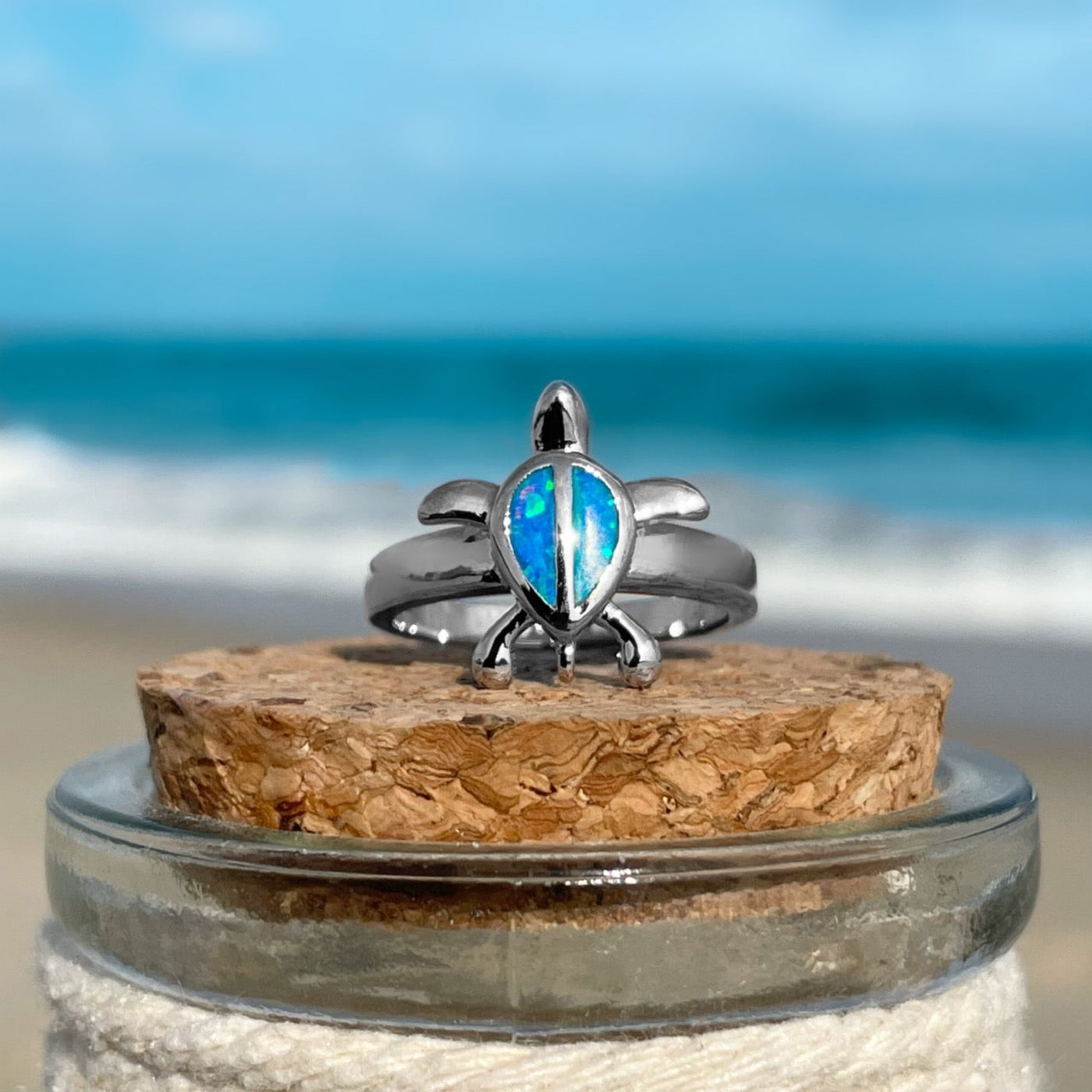 Opal Sea Turtle Drop Ring