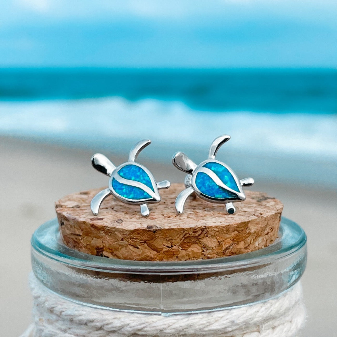 Opal Sea Turtle Drop Stud Earrings