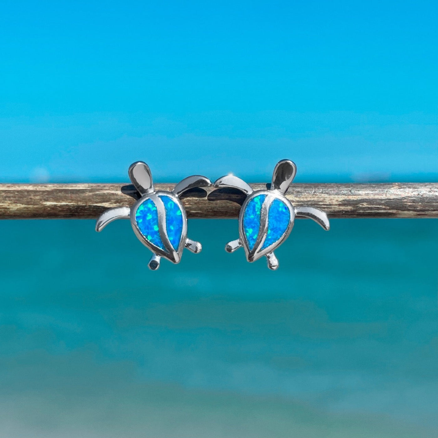 Opal Sea Turtle Drop Stud Earrings