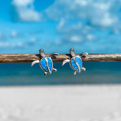 Opal Sea Turtle Drop Stud Earrings
