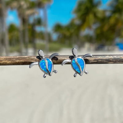 Opal Sea Turtle Drop Stud Earrings