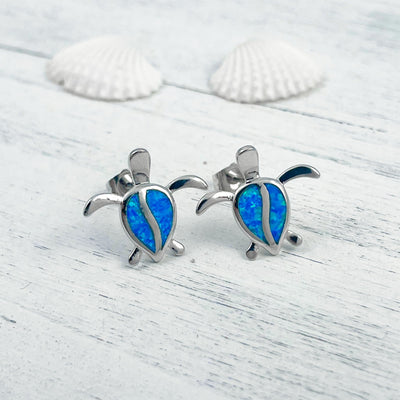 Opal Sea Turtle Drop Stud Earrings