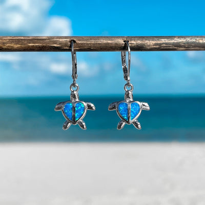 Opal Sea Turtle Heart Hoop Earrings