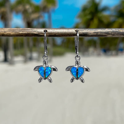 Opal Sea Turtle Heart Hoop Earrings