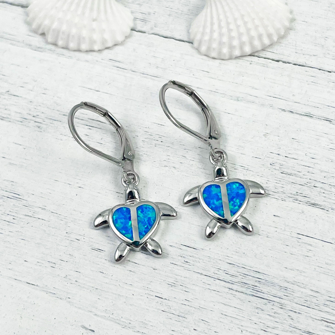 Opal Sea Turtle Heart Hoop Earrings