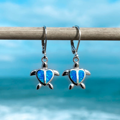 Opal Sea Turtle Heart Hoop Earrings