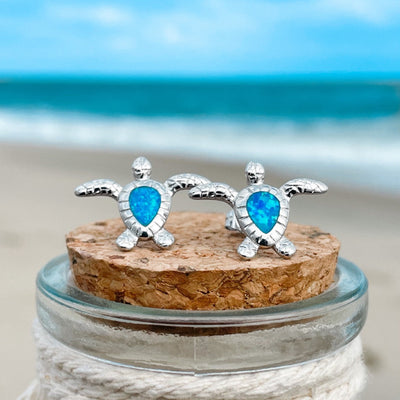 Opal Swimming Sea Turtle Stud Earrings