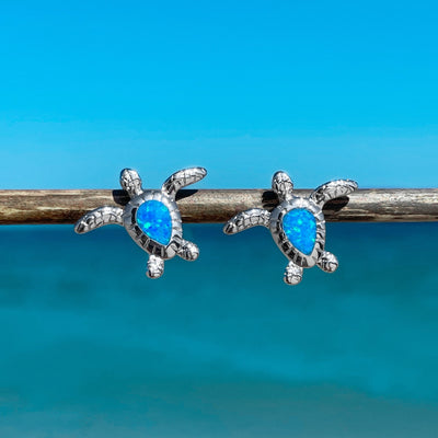 Opal Swimming Sea Turtle Stud Earrings