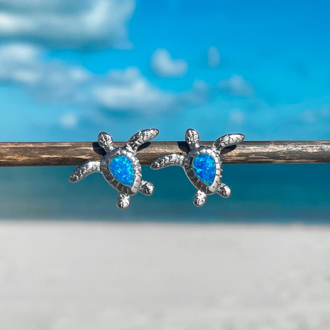Opal Swimming Sea Turtle Stud Earrings