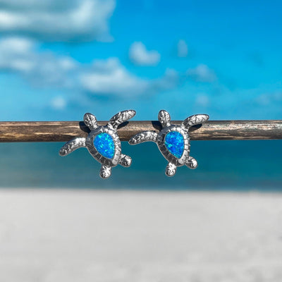 Opal Swimming Sea Turtle Stud Earrings