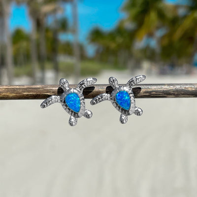 Opal Swimming Sea Turtle Stud Earrings